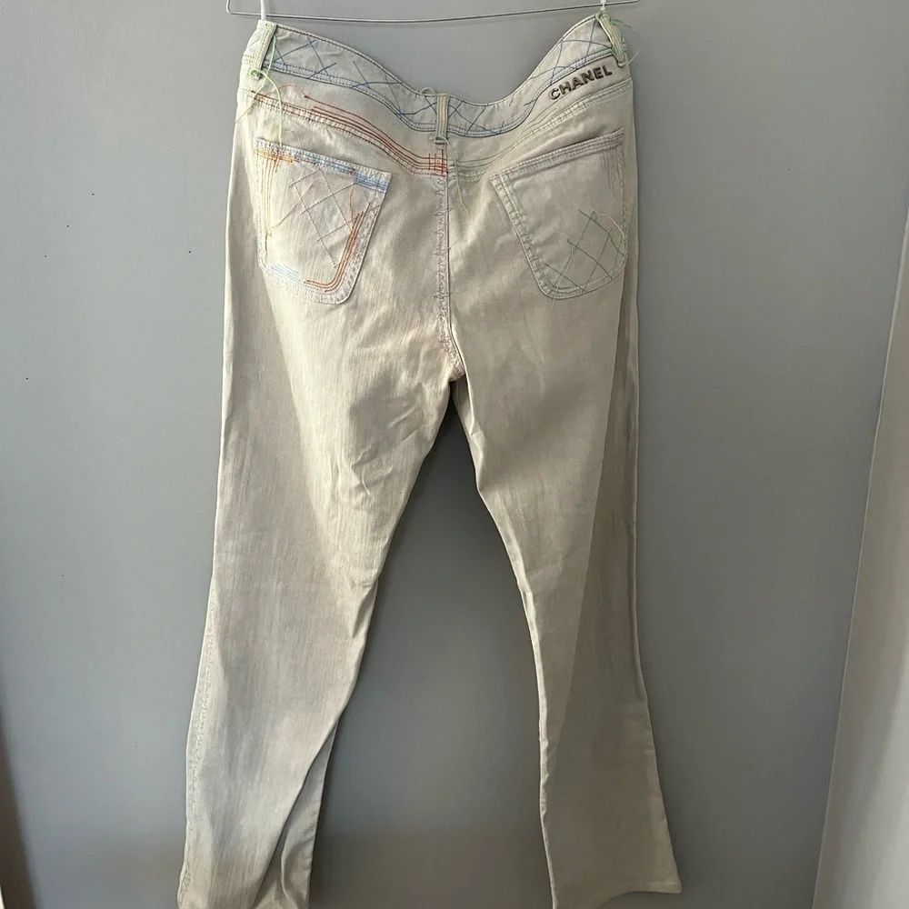 CHANEL Multicolor Embroidered Denim Jeans, Size 44 (Women) P40487V29445